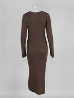 Ribbed Knit V-Neck Slim Fit Long Sleeve Bodycon Maxi Sweater Dress For Women 2026