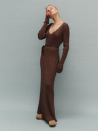 Ribbed Knit V-Neck Slim Fit Long Sleeve Bodycon Maxi Sweater Dress For Women 2026