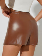 High Waist Faux Leather Side Slit Bodycon Mini Skirt For Women 2026