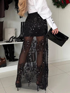 Sequin Sheer Maxi Party Skirt For Women 2026