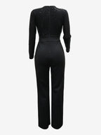 Sequined Stripe V-Neck Belted Wide Leg Party Jumpsuit For Women 2026