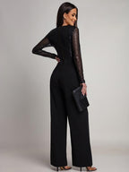 Sequined Stripe V-Neck Belted Wide Leg Party Jumpsuit For Women 2026