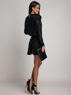 Long Sleeve Sequin Stripe Ruched Mini Party Dress For Women 2026
