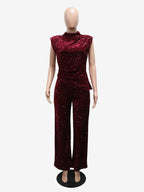 High Neck Sleeveless Sparkly Sequin Wide Leg Party Jumpsuit For Women 2026
