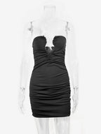 Deep V-neck Strapless Ruched Bodycon Sexy Mini Dress For Women 2026