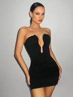 Deep V-neck Strapless Ruched Bodycon Sexy Mini Dress For Women 2026