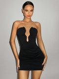 Deep V-neck Strapless Ruched Bodycon Sexy Mini Dress For Women 2026