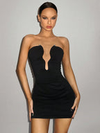 Deep V-neck Strapless Ruched Bodycon Sexy Mini Dress For Women 2026