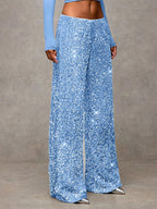 Sequin Drawstring Wide Leg Party Trousers For Women 2026
