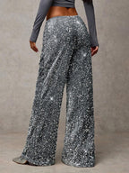Sequin Drawstring Wide Leg Party Trousers For Women 2026