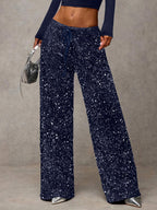 Sequin Drawstring Wide Leg Party Trousers For Women 2026