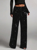 Sequin Drawstring Wide Leg Party Trousers For Women 2026