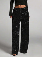 Sequin Drawstring Wide Leg Party Trousers For Women 2026