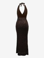 Deep V Neck Sequin Floral Halter Backless Bodycon Maxi Dress For Women 2026