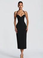 Halter Neck Lace Up Back Bodycon Midi Dress For Women 2026