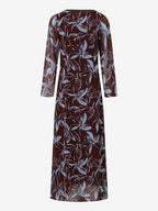 Floral Print Long Sleeve Slim Fit Maxi Bodycon Retro Dress For Women 2026