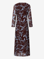 Floral Print Long Sleeve Slim Fit Maxi Bodycon Retro Dress For Women 2026