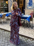 Floral Print Long Sleeve Slim Fit Maxi Bodycon Retro Dress For Women 2026