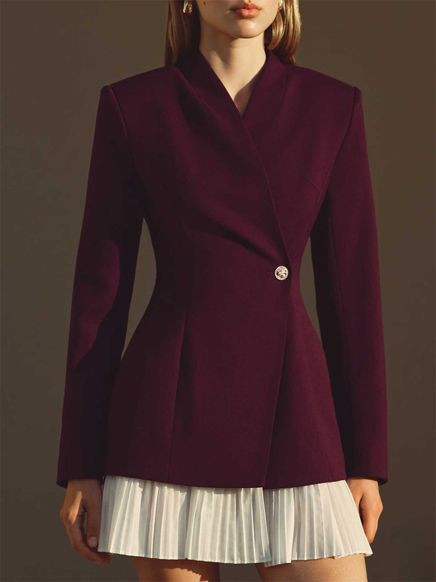 Pleated Patchwork Long Sleeve Mini Blazer Dress For Women 2026