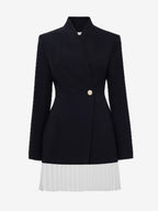 Pleated Patchwork Long Sleeve Mini Blazer Dress For Women 2026