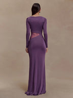 Side Mesh Cutout High Slit Long Sleeve Maxi Bodycon Evening Dress For Women 2026