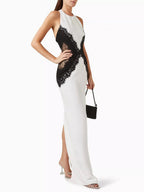 Halter Neck Lace Patchwork Contrast Color Sleeveless Maxi Dress For Women 2026