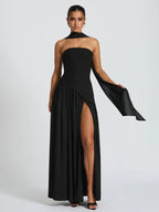 Asymmetric Design Strapless Maxi Party Dress With Scarf For Women 2026