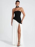 Asymmetric Design Strapless Maxi Party Dress With Scarf For Women 2026