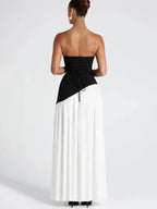 Asymmetric Design Strapless Maxi Party Dress With Scarf For Women 2026