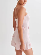 Halter Neck Knitted Mini Dress for Women - Pink 3D Flower Sleeveless Bodycon Short Dress - Summer Beach Party 2026