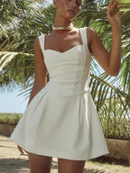 White Sleeveless A-line Flare Mini Dress For Women 2026