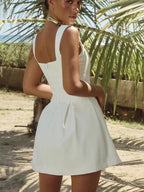 White Sleeveless A-line Flare Mini Dress For Women 2026