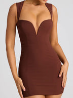 Deep V Neck Bodycon Mini Dress With Geometric Straps For Women 2026