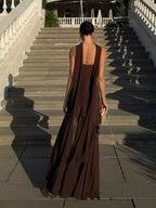 Halter Neck Layered Irregular Hem Sleeveless Maxi Dress For Women 2026