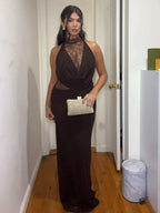 High Neck Lace Patchwork Cutout Sleeveless Maxi Bodycon Dress For Women 2026