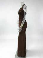 Sequined Halter Neck Mermaid Evening Gown With Ruched Waist Detail For Women 2026