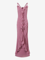 Rosette Ruffle Backless Ruched Mermaid Maxi Dress For Women 2026