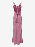 Rosette Ruffle Backless Ruched Mermaid Maxi Dress For Women 2026