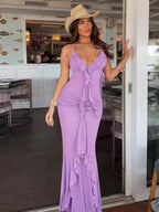 Rosette Ruffle Backless Ruched Mermaid Maxi Dress For Women 2026