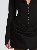 Notched Lapel Ruched Long Sleeve Bodycon Blazer Mini Dress For Women 2026