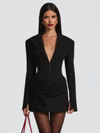 Notched Lapel Ruched Long Sleeve Bodycon Blazer Mini Dress For Women 2026