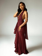 Deep V-Neck Halter Ruched Bodycon Maxi Party Dress For Women 2026
