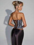Rhinestone Lace Up Back Corset And Long Skirt Party 2-Piece Set For Women 2026