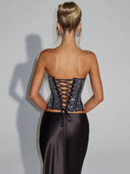 Rhinestone Lace Up Back Corset And Long Skirt Party 2-Piece Set For Women 2026