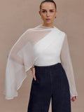 Asymmetric Chiffon Cape Sleeve Blouse For Women 2026