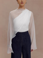 Asymmetric Chiffon Cape Sleeve Blouse For Women 2026