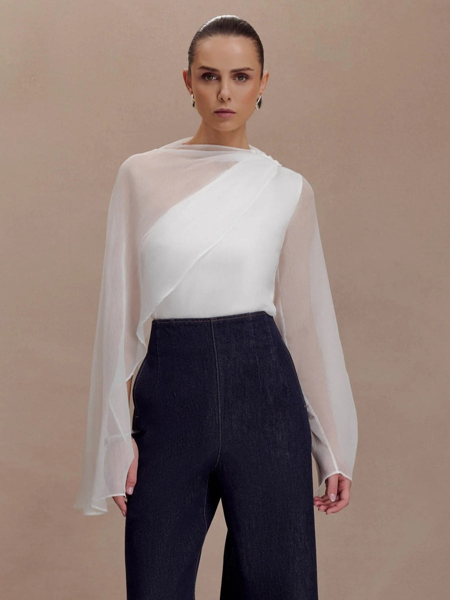 Asymmetric Chiffon Cape Sleeve Blouse For Women 2026