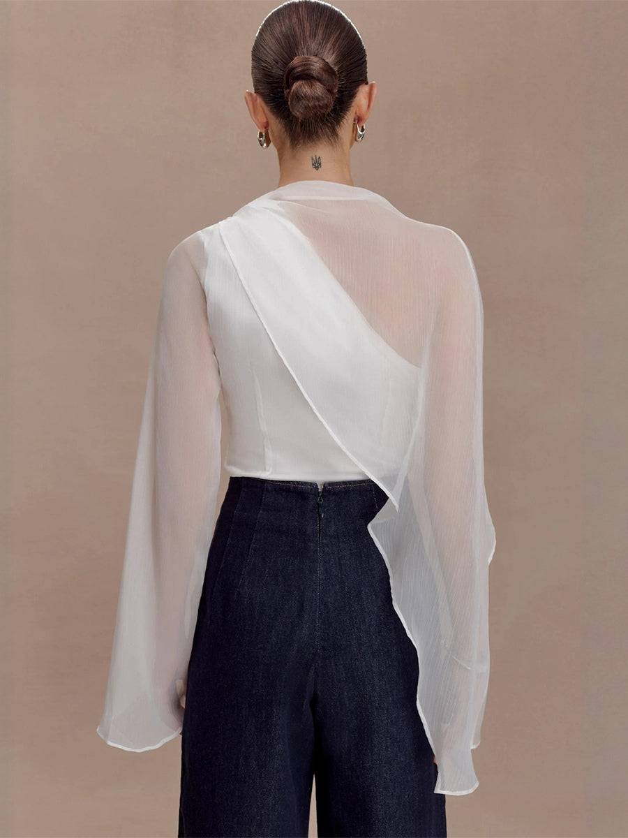 Asymmetric Chiffon Cape Sleeve Blouse For Women 2026