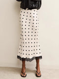 Polka Dot Lace Trim High Waist Midi Mermaid Skirt For Women 2026