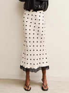 Polka Dot Lace Trim High Waist Midi Mermaid Skirt For Women 2026